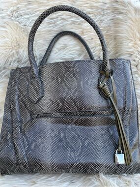 G.I.L.I. Gray Snake-Print Tote with Tassel Charm